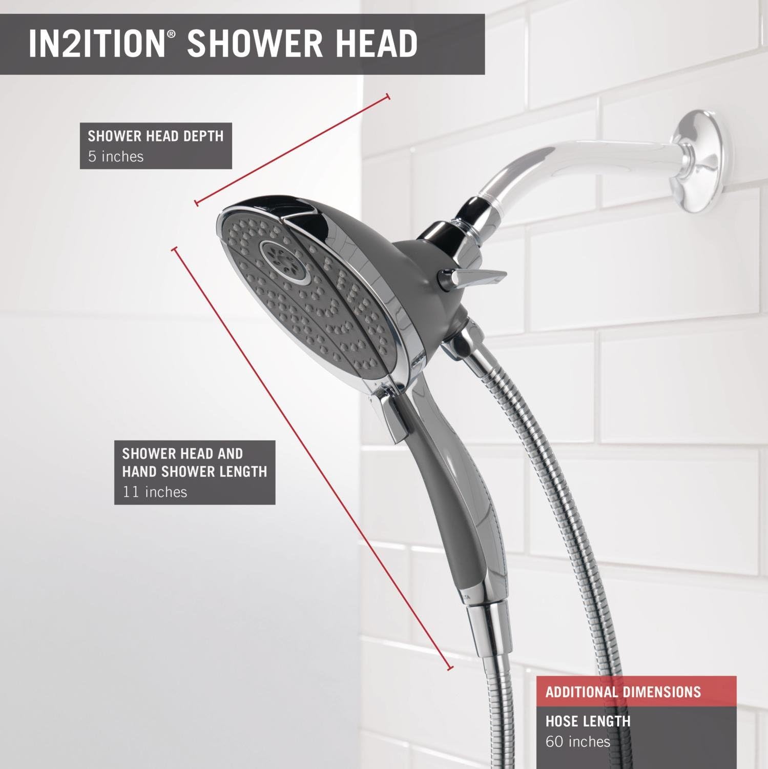 Delta Faucet 4-Spray In2ition 2-in-1 Dual Hand Held Shower Head with Hose, Chrome 58467 - Shower Arms And Slide Bars - 