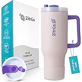 ZITRÜS 40 oz Tumbler with Handle and Straw | Leak Proof Insulated Stainless Steel Water Bottle Travel Mug Fits in Cup Holder | Keeps Cold Hot | Gifts for Women Men Him Her (Pink, 40 oz)