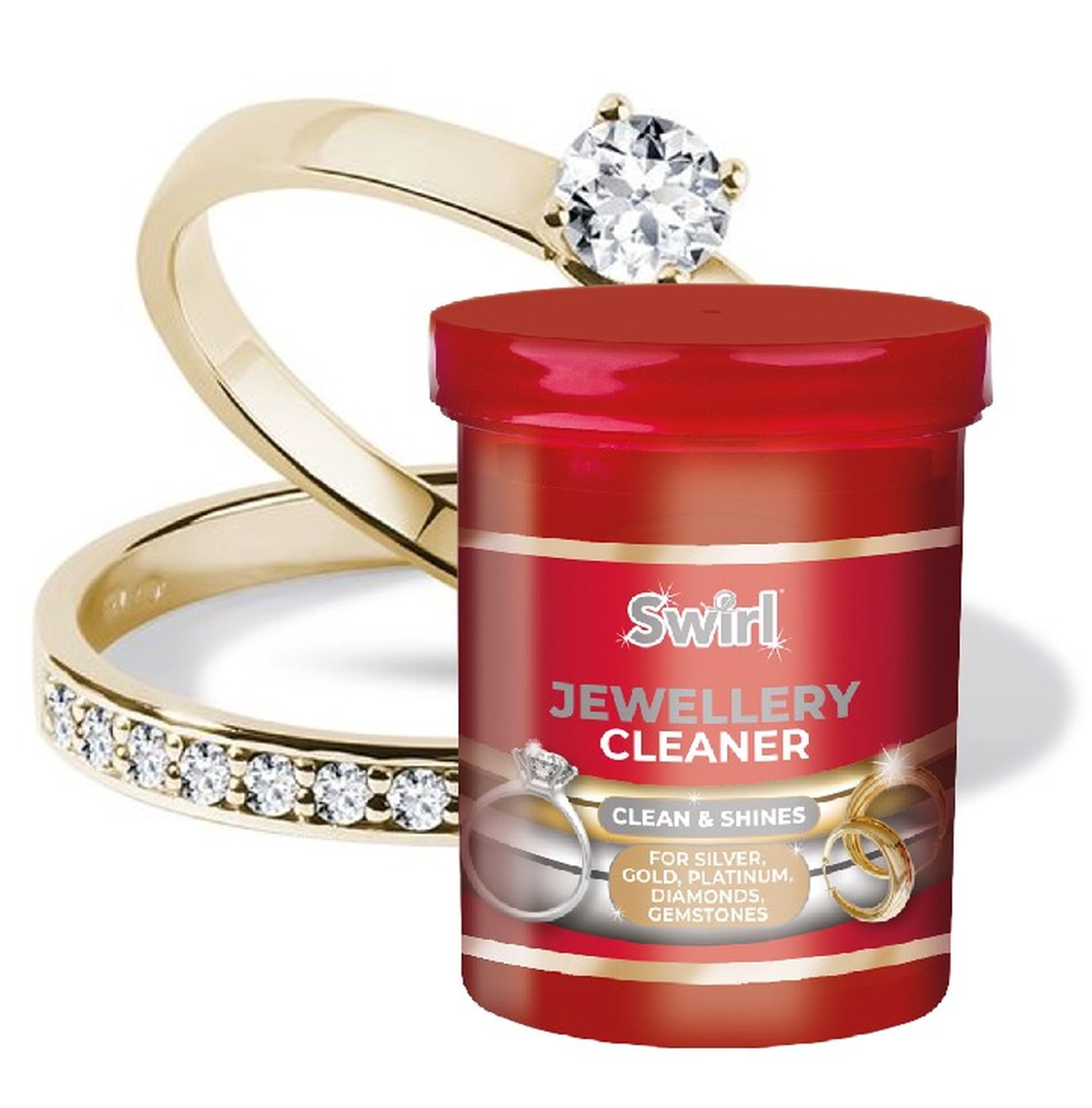 Swirl Liquid Jewellery Cleaner with Basket for Silver, Gold, Platinum, Gemstones & Diamonds | Clean and Shines (145ml)