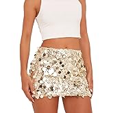 FEORJGP Womens Sparkle Sequins Mini Skirts Mid Rise Shiny Glitter Short Skirts Clubwear Party Bodycon Skirt Summer Streetwear