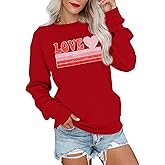 LUKYCILD Valentines Love Heart Shirt: Women Casual Crewneck Sweatshirts Funny Love Graphic Tee Long Sleeve Pullover Tops