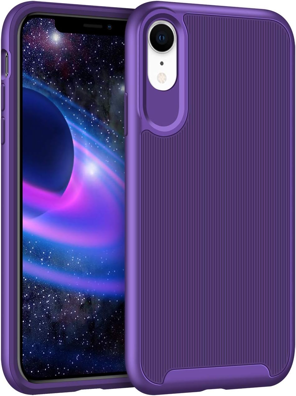 HoneyAKE Case for iPhone XR Case Slim Protective Anti Slip Cover for Women Men Raised Edges Protection Resistant Rugged Soft TPU Hard PC Bumper Shockproof Case for iPhone XR 6.1 inches, Purple