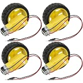 4 Sets TT Motor with Leads, DC 3-6V Gearbox Motor Dual Shaft 200RPM Ratio 1:48 Motor with Tire Wheel Kit for Arduino DIY Smart Car Robot