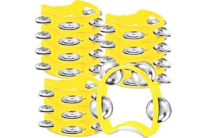Lukmaa 12 Pcs Plastic Percussion Tambourine with 4 Bells Rhythm Musical Instruments for Adults Hand Tambourine Hand Held Percussion Drum for Party Kindergarten Family School Supplies (Yellow)