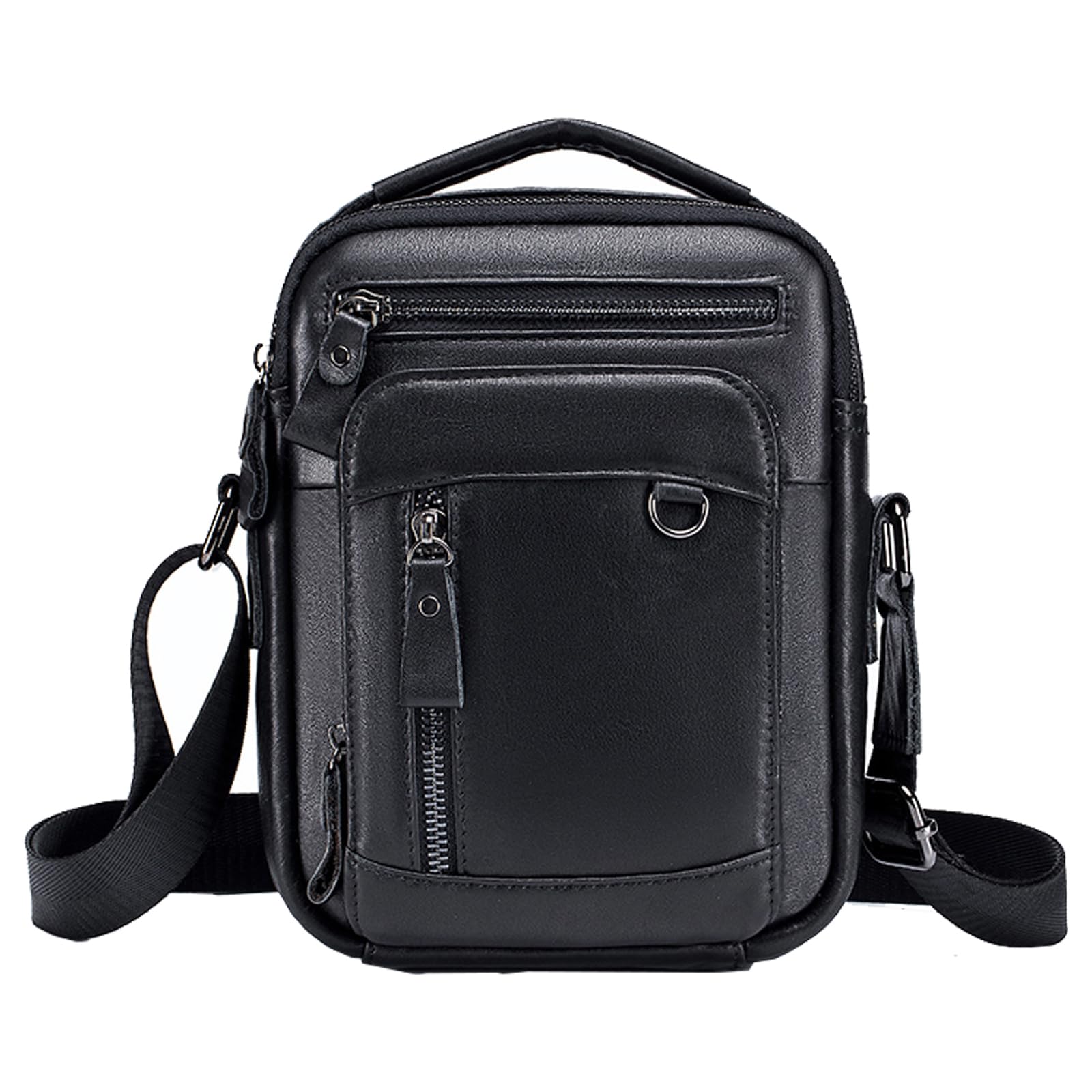 MANNUOSI Men's Cross-Body Bags Casual Fashion Real leather Top-Handle Messenger Handbag Black