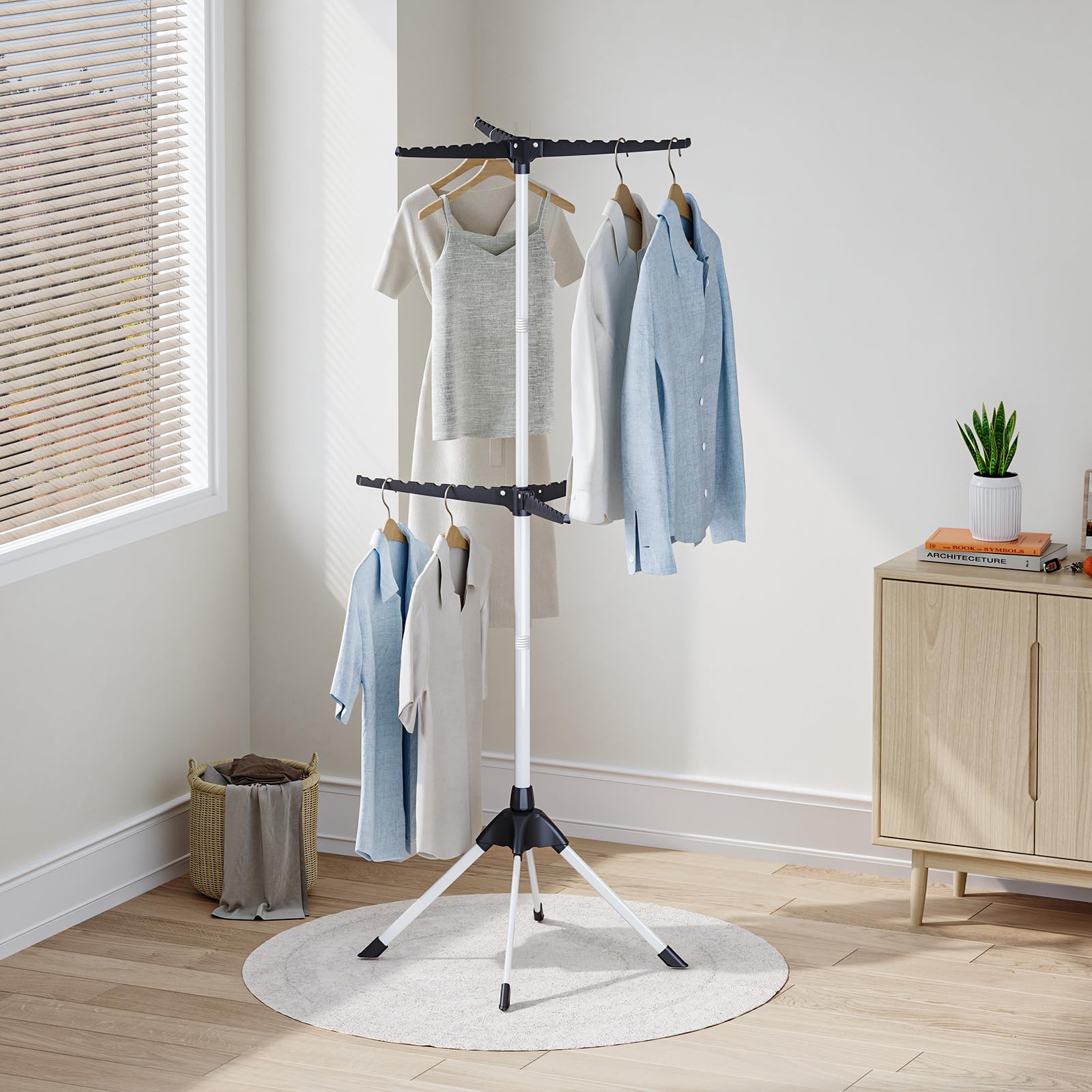 Photo 1 of **MISSING PIECE** APEXCHASER 2-Tier Clothes Drying Rack, 66 - Inch Collapsible Drying Rack Clothing, 6 Staggered Arms for Clothes Rack, for 48 Pieces of Clothes (2-Tier, Black)