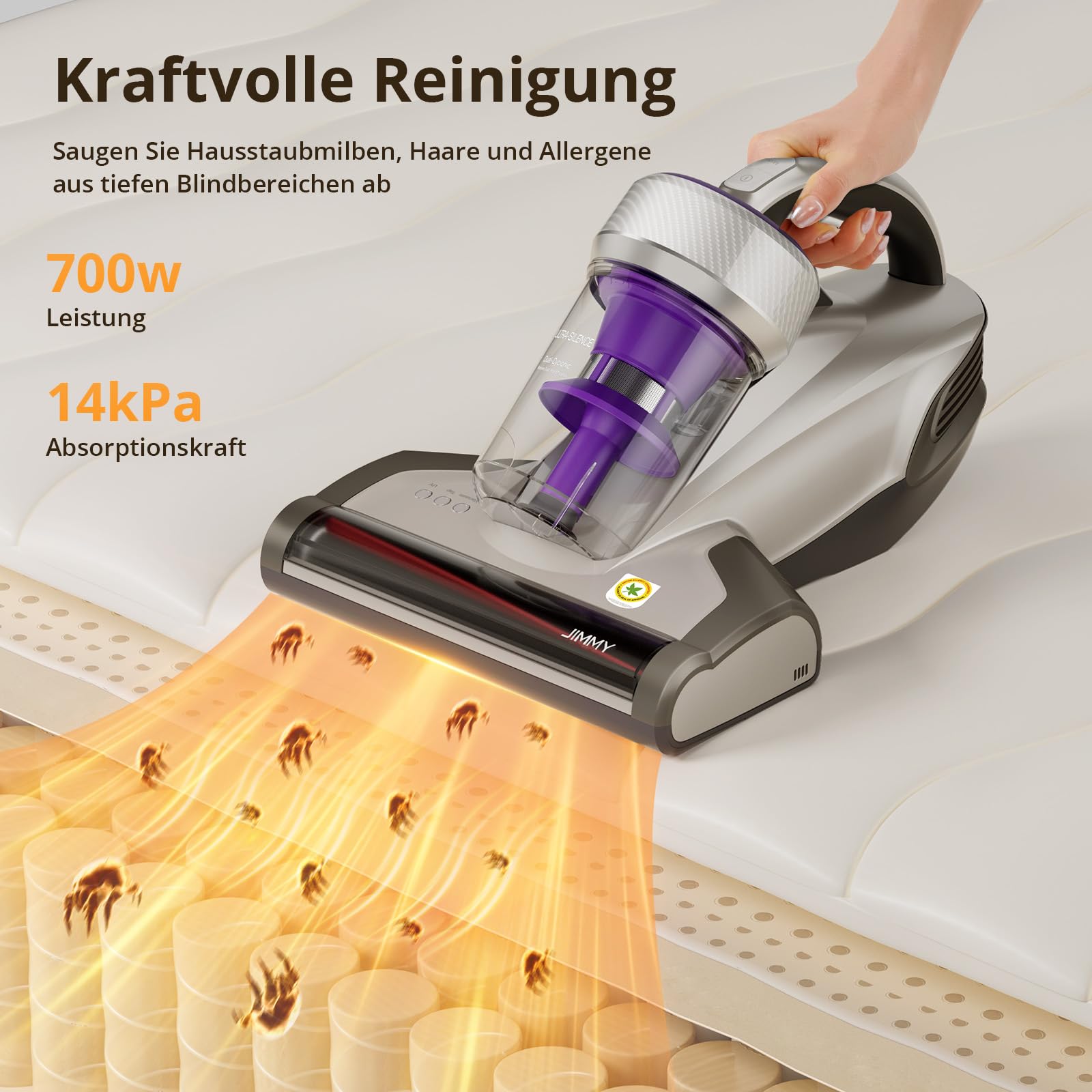 Jimmy JV35 Milbensauger für Matratzen mit UV-C Licht 700W Leistung, Matratzensauger mit Heißer Wind Funktion, Doppelter Zyklon, Bett-Staubsauger und Matratzenreiniger für Matratzen, Betten, Sofa 3