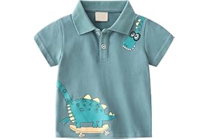 Toddler Boys Cute Pique Polo Shirt Infants Dinosaur Button Up Golf Shirts Kids Cool Collared Short Sleeve School Uniform Tops