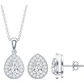 Rosec Jewels Certified 3.7 Carat Moissanite Necklace and Earring Set, Silver Moissanite Bridal Jewelry Set (Ideal For Gift)
