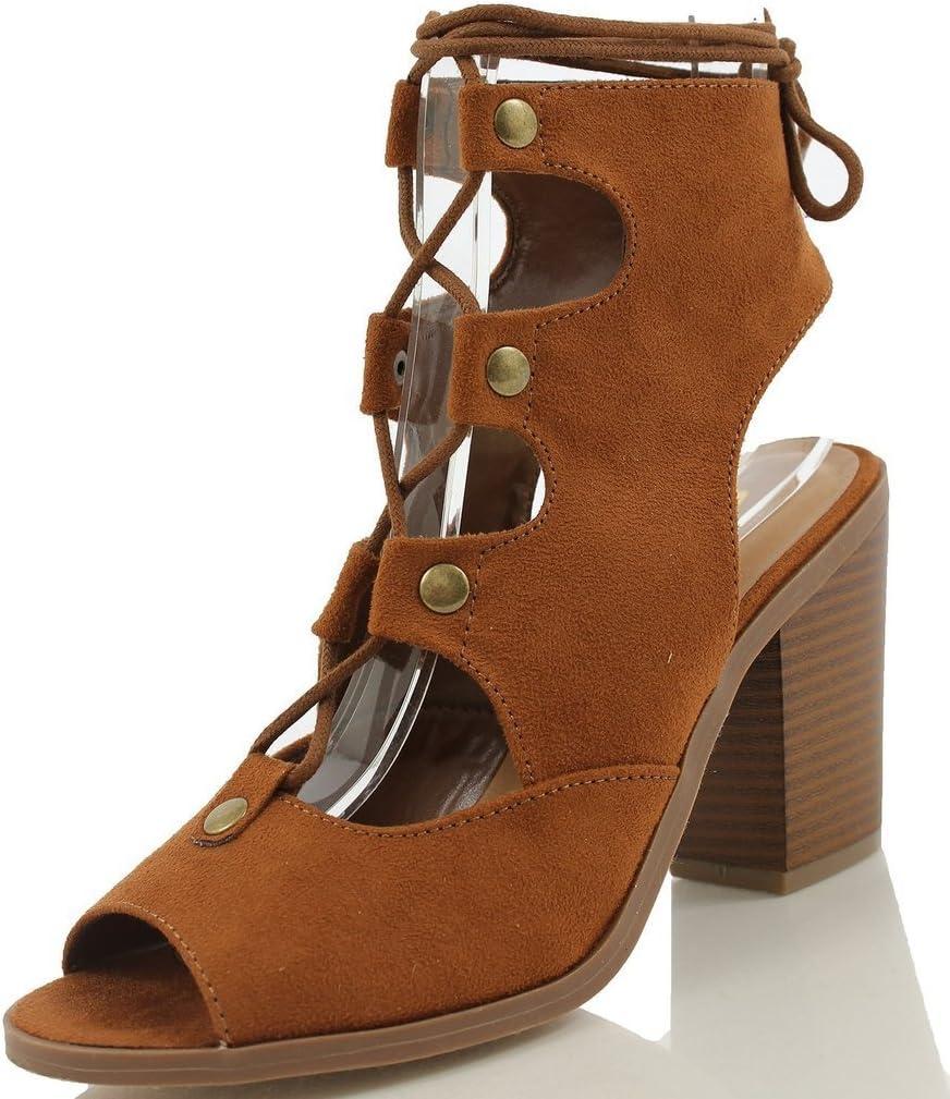 SoleAddiction Women's Stylish Lace up Gladiator Bootie Low Chunky Block Heel Sandal