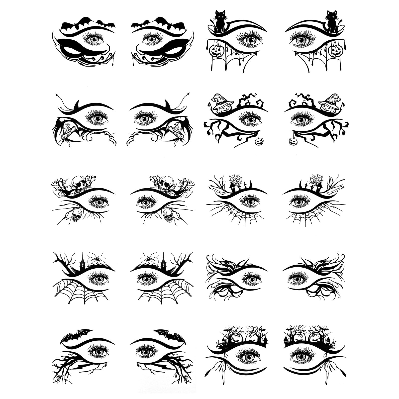 Photo 1 of 10 Sheets Halloween Eyeliner Tattoo Stickers, Eyeshadow Tattoo Halloween Makeup for Women Men, Fake Spider Web Bat Skull Face Temporary Tattoos for Halloweens Decals Masquerade Carnival Party Supplies
