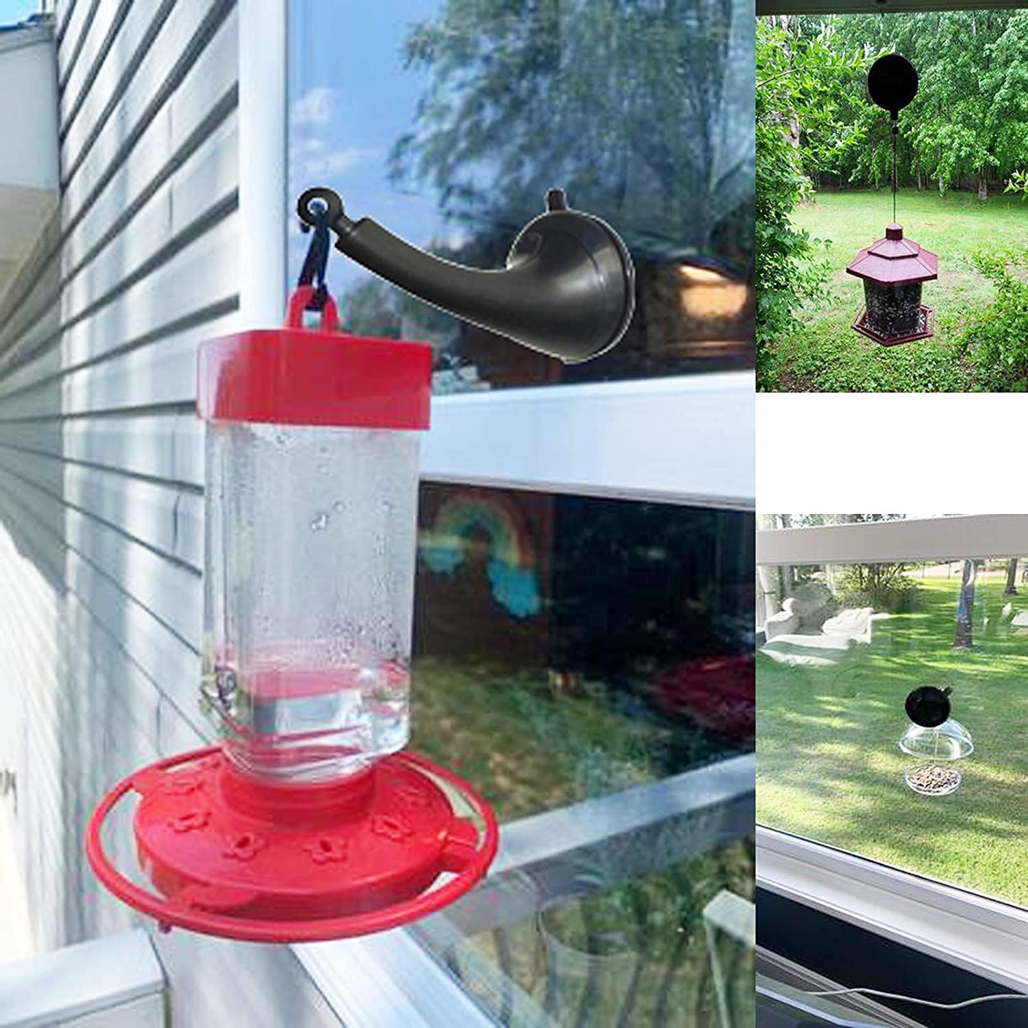 Strong Window Suction Cups Hanger Hook for Bird Feeders and Wind Chimes, Pet Water Drinker Dispenser Cage, Bird House Feeder Hanging Bracket - No Bird Feeder
