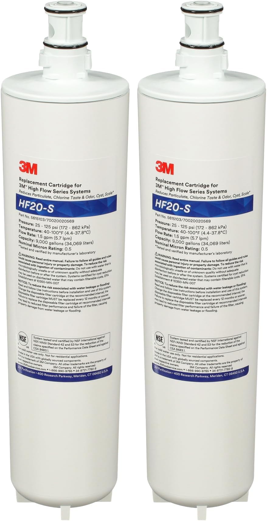 3M Water Filtration Replacement Cartridge for Commercial Ice Maker Machines HF20-S for High Flow Series ICE120-S, Reduces Sediment, Chlorine Taste and Odor, Cysts, Inhibits Scale (Pack of 2) Image