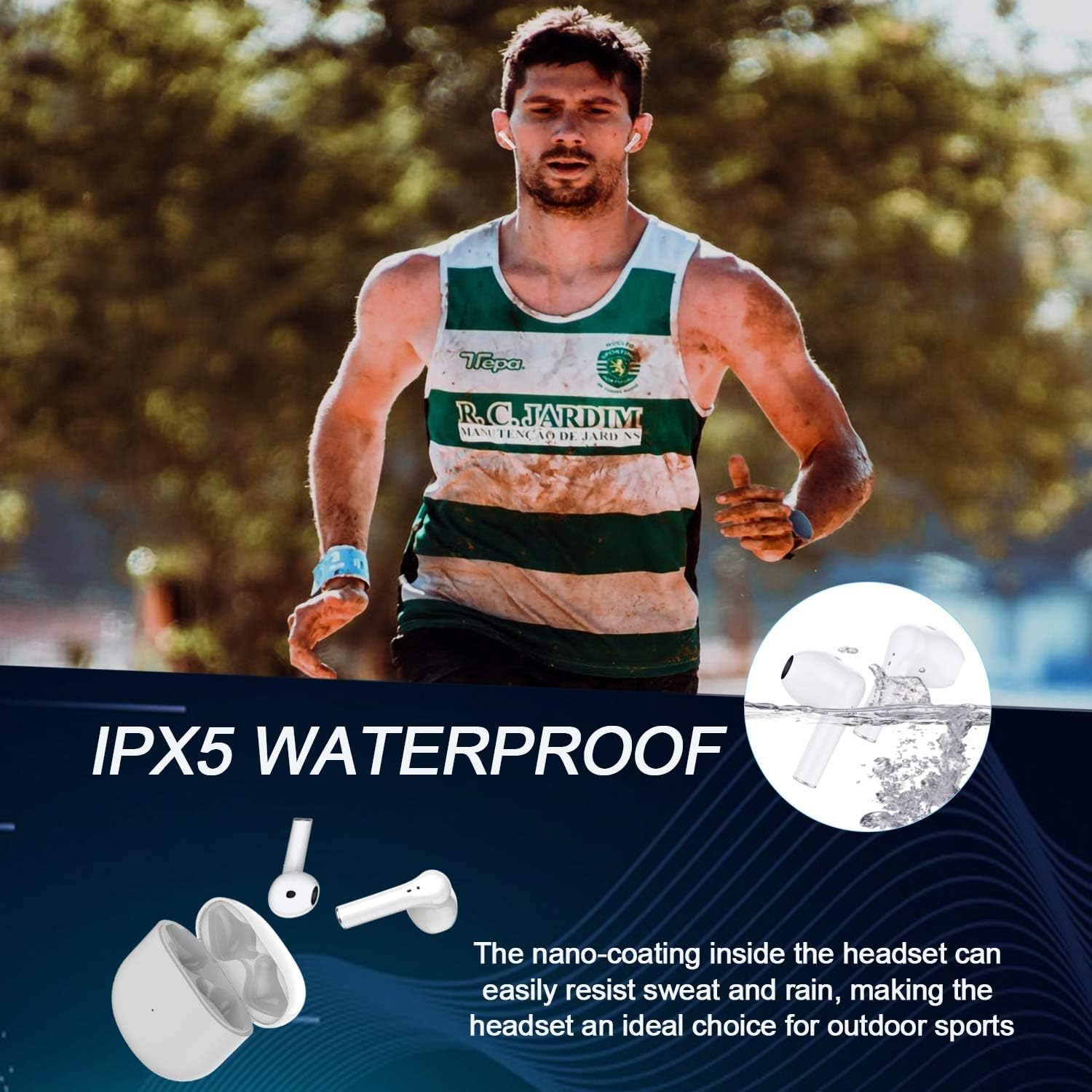 Wireless Headphones Bluetooth 5.0 Wireless Ear Buds Built in Mic in Ear Buds Noise Cancelling Earphones with Charging Case Touch Control Sport Headsets for Apple/iPhone/Android/Samsung (White): Home Audio & Theater