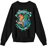 Bioworld Harry Potter Floral Hogwarts Crest Women's Black Crew Neck Sweatshirt