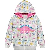 DDSOL Toddler Girl Zip Up Hoodie Dinosaur Jacket Hooded Heart Sweatshirt Fall Winter Kid Long Sleeve Shirt Pullover Top