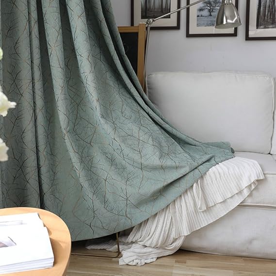 adaada 2er-Set Luxus Chenille Fenster Vorhänge Grün Moderne Vorhänge für Wohnzimmer(Vorhänge mit Kräuselba, 245cmX140cm)