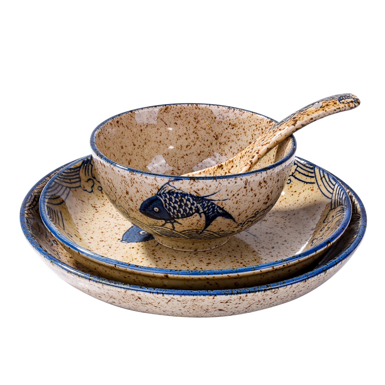 Photo 1 of ************The large plate is broken**************
Whitenesser 4-Piece Ceramic Dinnerware Set, Plate, Dish, Bowl, Spoon, Japanese Hand-painted Tableware set, A Good Tableware (Yule)