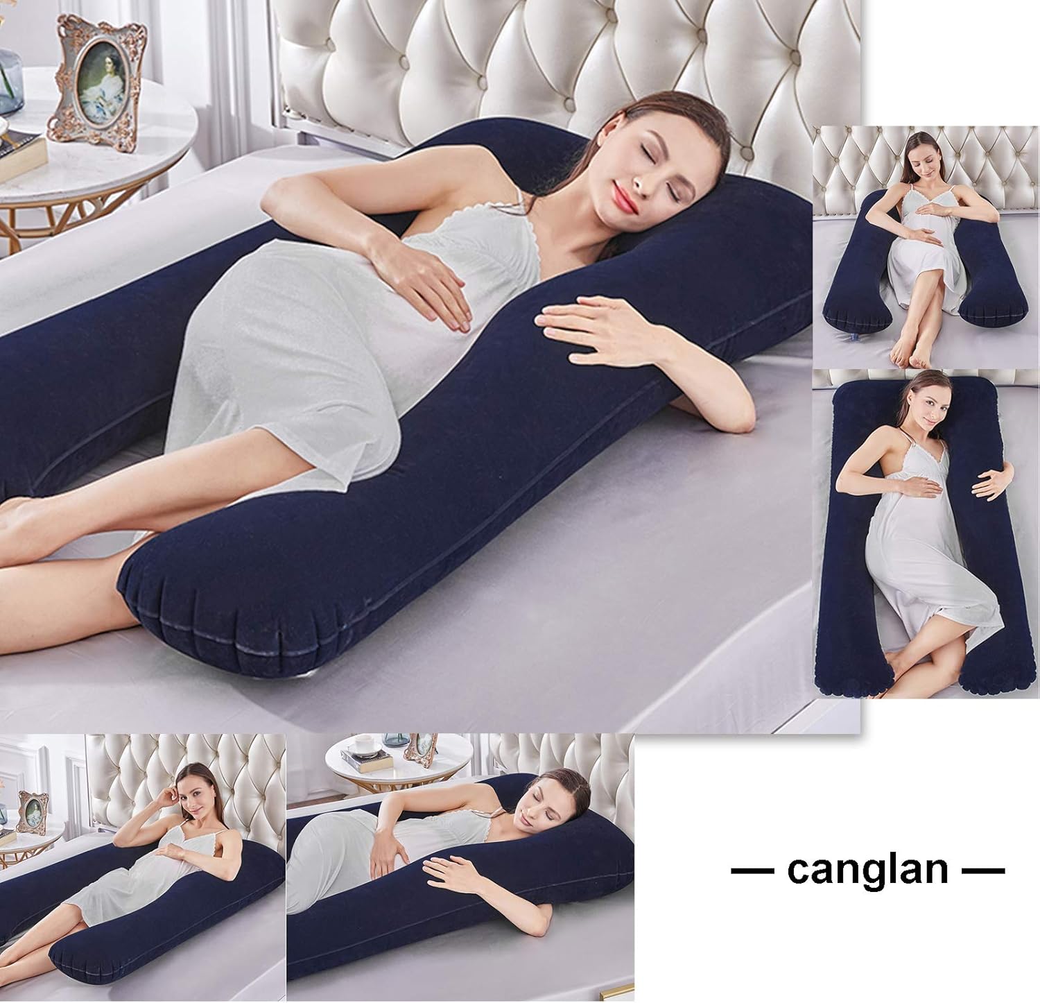 Updated Large Inflatable Pillow Flocked Fabric Pregnancy Pillow Maternity Pillow Nursing Pillow Sleeping Pillow Body Pillow Travel Pillow Home Use & Outdoor Use 55'' US Stock (Canglan): Kitchen & Dining