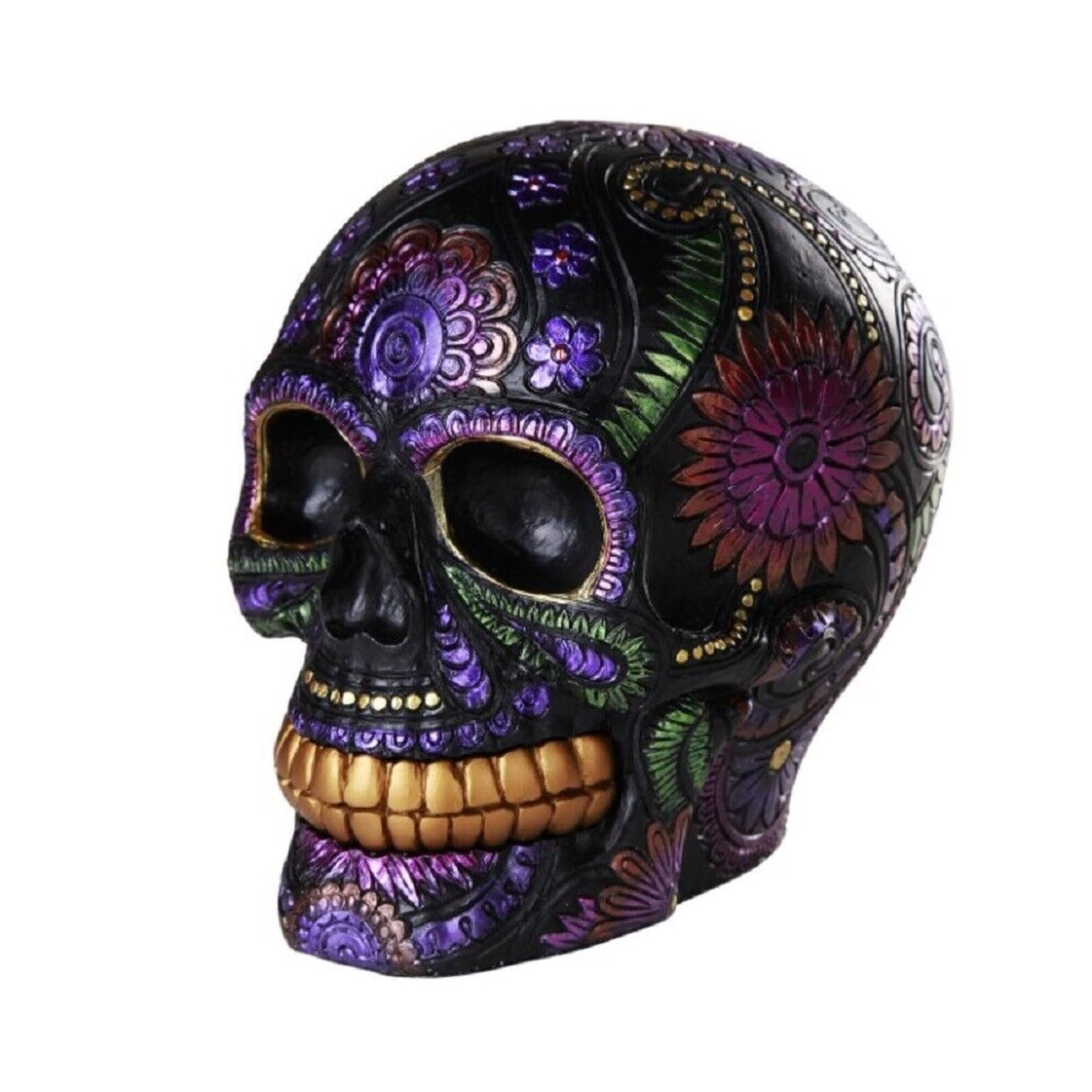 Photo 1 of Pacific Giftware Day of The Dead Celebration Black Sugar Skull Floral Design Collectible 6 Inch