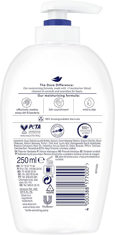 Sabonete líquido de hidratação profunda para as mãos com 5 hidratantes para todos os tipos de pele, embalagem de 12 x 250 ml
