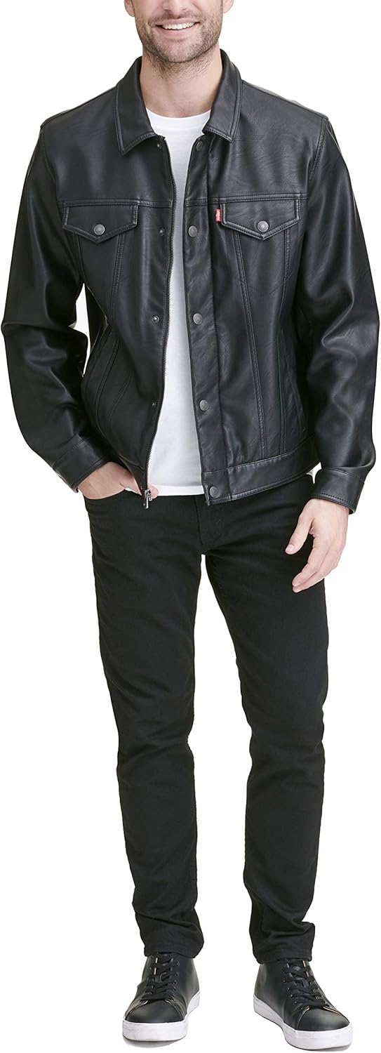 Levi's Men's Faux Leather Classic Trucker Jacket at  Men’s Clothing store
