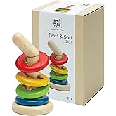 PlanToys® Twist & Sort Wooden Stacking Toy for Toddlers | Montessori Fine Motor Toy with Twistable Rod & Colorful Rings | Eco-Friendly Educational Puzzle for Kids Ages 2+