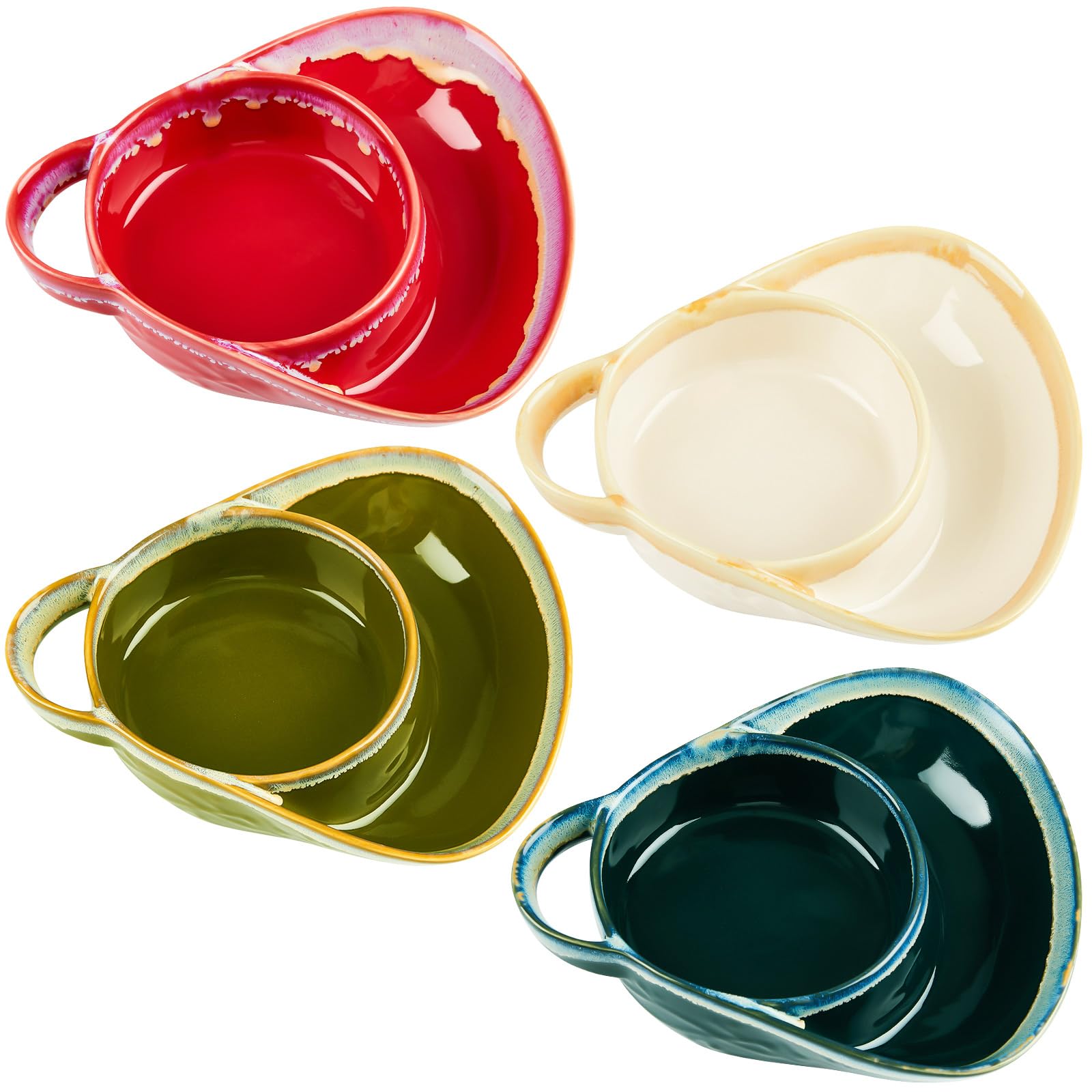 Photo 1 of FoldTier 4 Pcs 24 oz Chip and Dip Bowl Soup and Side with Handle Serving Bowl Ceramic Soup and Sandwich Plate for Breakfast Cookies Fruits, Wine Red, Apricot, Army Green, Navy Blue