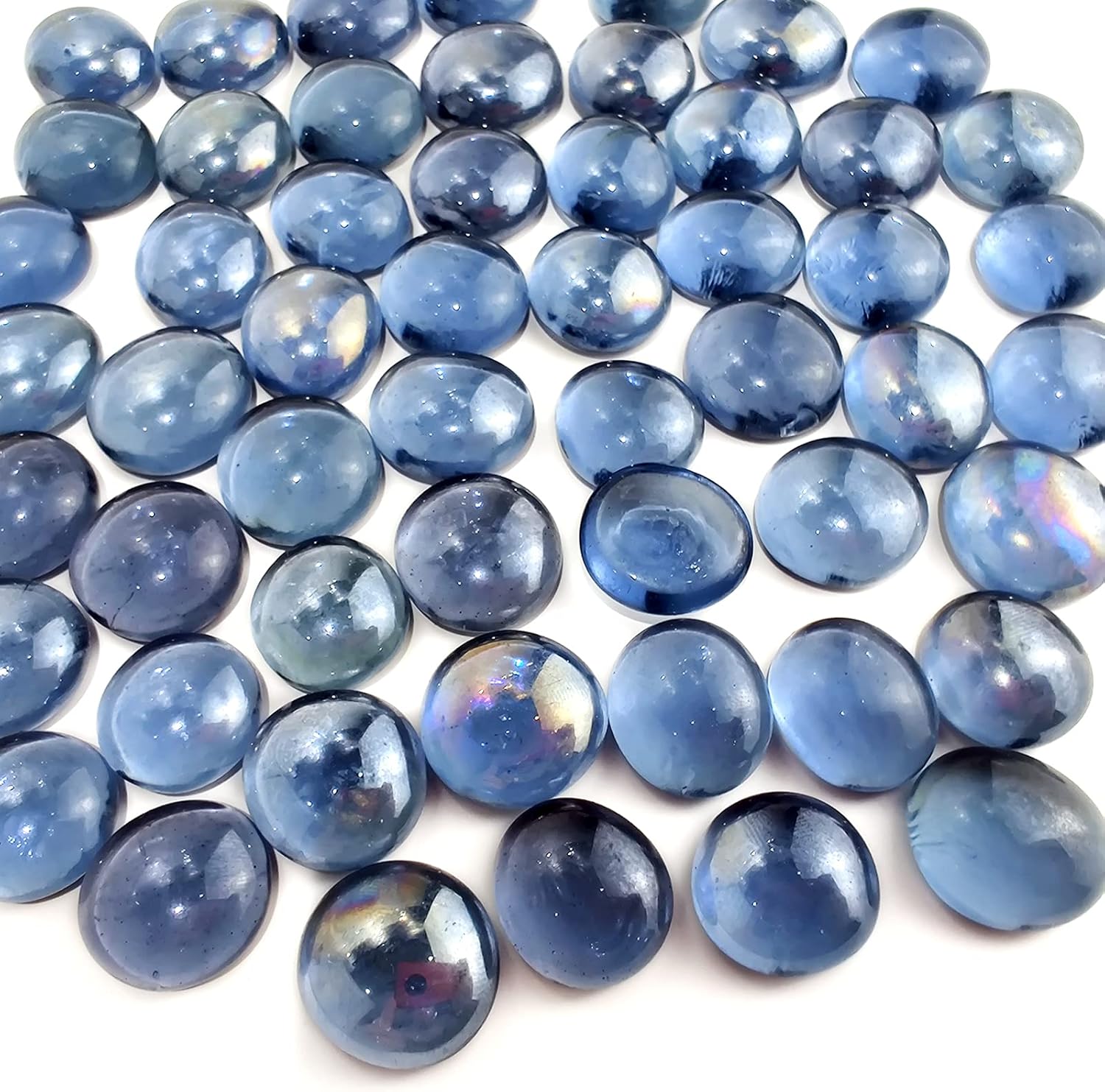 Vase Fillers - Flat Glass Marbles,Grey Blue Gems 1 LB Approx 100 PC Fill 0.3 L Vol.Aquarium Pebble Stones,Fire Drops,Vase Filler Bead Table Scatter,Wedding Centerpieces,Art Crafts