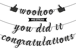 Wowhub Pre-Strung Woohoo You Did It Congratulations Banner for Graduation Party Decorations, Black Congratulations Banner for
