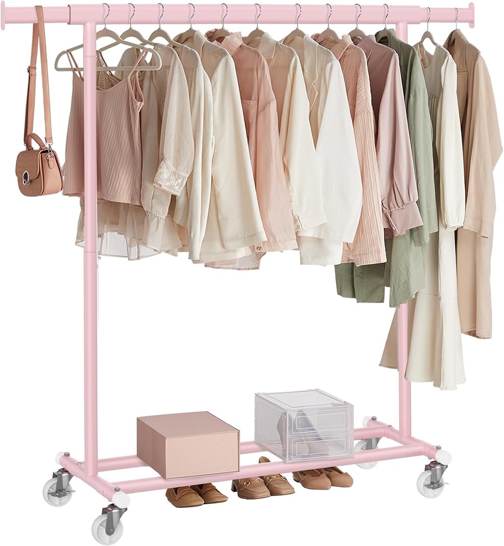SONGMICS Clothes Rack on Wheels Heavy Duty 100kg Extendable Rail 92-132cm