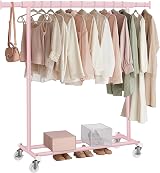 SONGMICS Clothes Rack on Wheels Heavy Duty 100kg Extendable Rail 92-132cm
