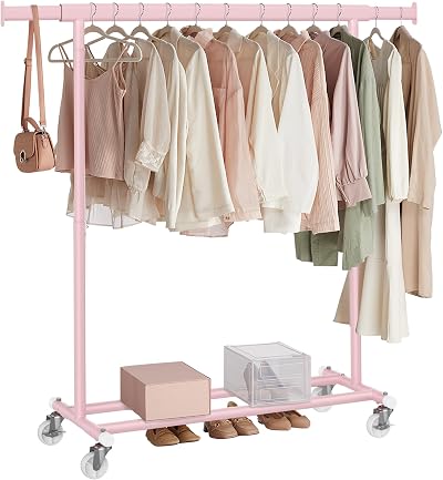 SONGMICS Clothes Rack on Wheels Heavy Duty 100kg Extendable Rail 92-132cm