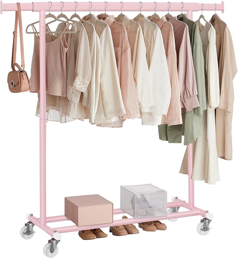 SONGMICS Clothes Rack on Wheels Heavy Duty 100kg Extendable Rail 92-132cm