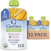 Gerber Organic Baby Food Pouches, 2nd Foods for Sitter, WonderFoods, Pear Mango Avocado, 3.5 Ounce (Pack of 12)