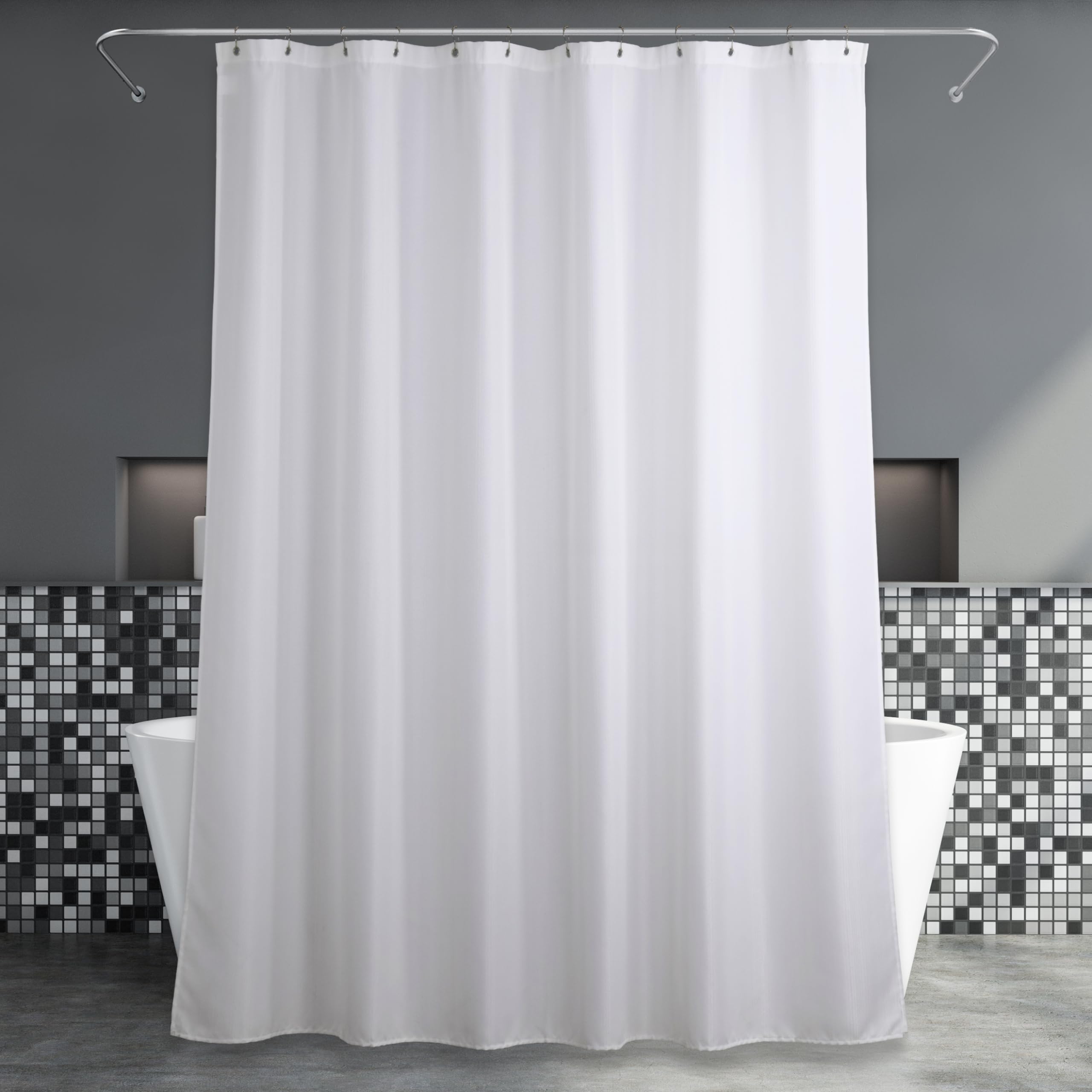 Popkozzi White Fabric Bathroom Shower Curtain: Anti Mould Mildew Resistant Water Repellent Washable Shower Curtain - Elegant Lightweight Polyester Curtain for Wet Room - 183 x 183cm Drop