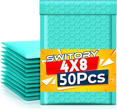 Switory Teal Bubble Mailers 4x7in Self-Seal 50ct Padded Envelopes