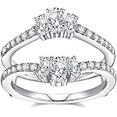 JIEKAYUAN Moissanite Ring Enhancer for Women Engagement Rings D Color VVS1 Moissanites Curved Wedding Bands S925 Sterling Silver 18K White Gold Plated Rings for Wife Women Her