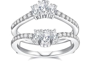 JIEKAYUAN Moissanite Ring Enhancer for Women Engagement Rings D Color VVS1 Moissanites Curved Wedding Bands S925 Sterling Silver 18K White Gold Plated Rings for Wife Women Her