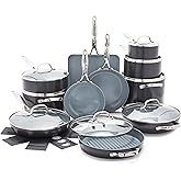 GreenPan Valencia Pro Ceramic Nonstick 22 Piece Cookware Set, Hard Anodized PFAS-Free Pots & Pans, Induction Ready, Compatible on All Cooktops, Dishwasher Safe, Oven Safe to 600F, Gray