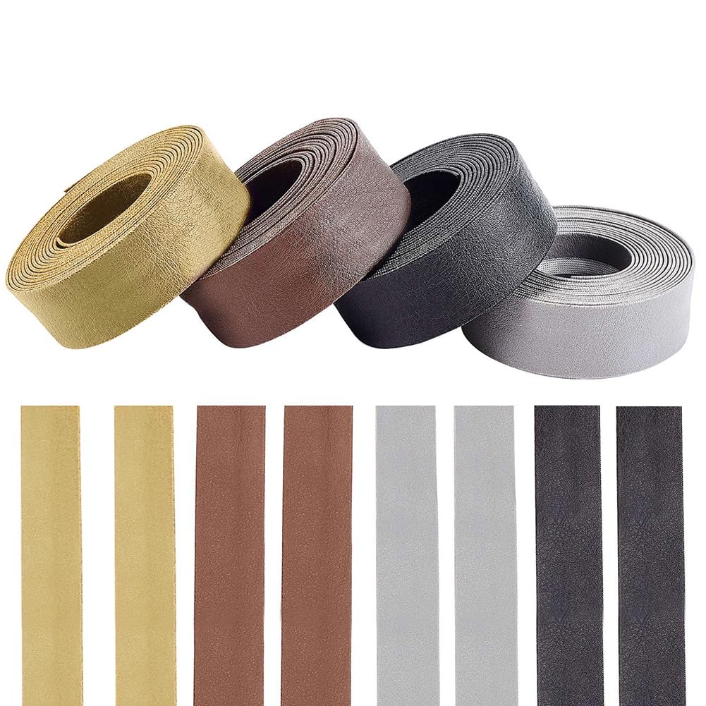 PH PandaHall 8m PU Leather Trim 4 Colors 20mm Wide Fold Over Trim Single Folded Bias Tape Binding Straps for Sewing Quilting Seaming, Binding, Hemming, Piping Crafts Chair Decoration