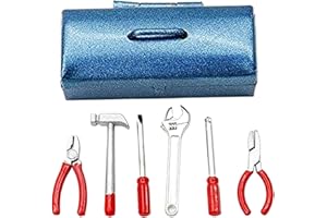 Dollhouse Miniatures, 6Pcs Miniature Tools Set with Blue Miniature Tool Box 1/12 Scale Accessories Repair Mini Tools with Wre