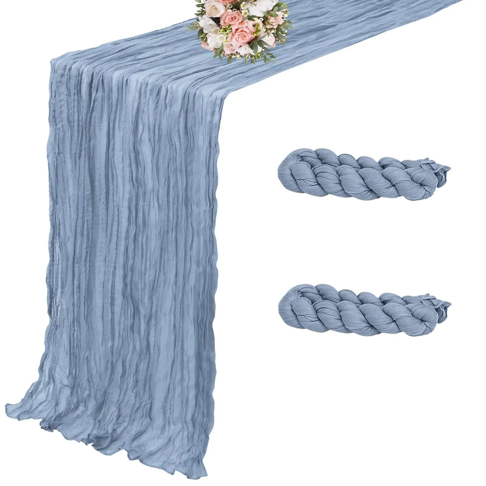 Photo 1 of 2 Pack Dusty Blue Cheesecloth Table Runner, 35 x 120 Inch Dusty Blue Cheese Cloth Table Runner, 10FT Boho Gauze Spring Table Runners for Wedding Bridal Baby Shower Birthday Party