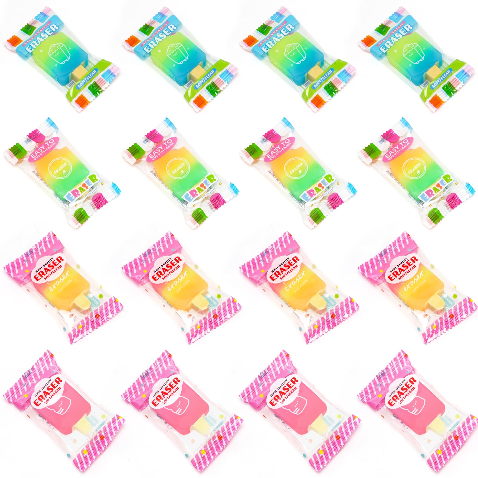 OPPZZIT Party Bag Fillers for Girls and Boys, 16 Pcs Jelly Gradient Eraser Party Favours for Kids Unisex, Cute Party Bag Ideas