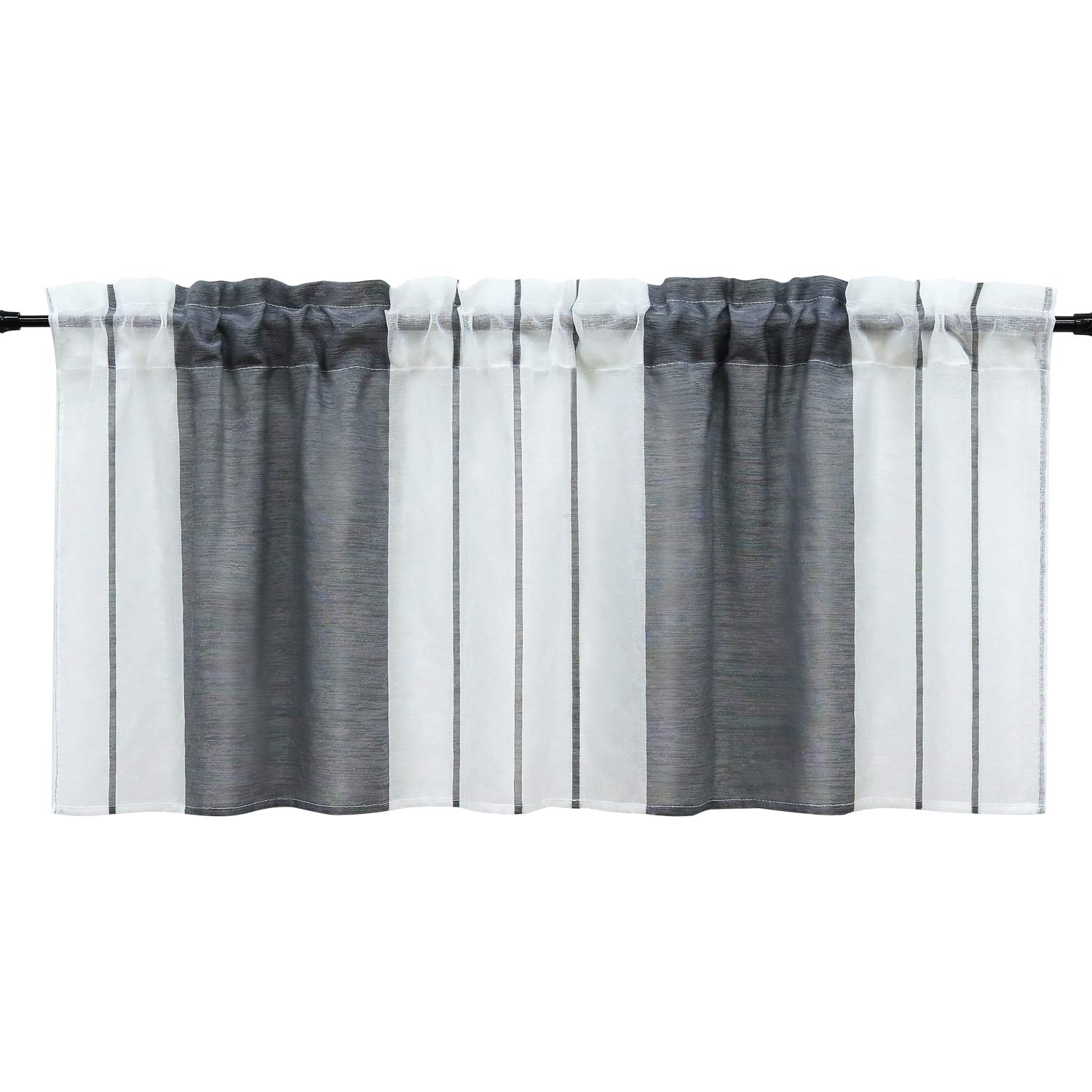 Heichkell Panel curtain with striped design, semi-transparent short curtain with drawstring, kitchen, dining room, bistro curtain, grey, H x W 30 x 120 cm