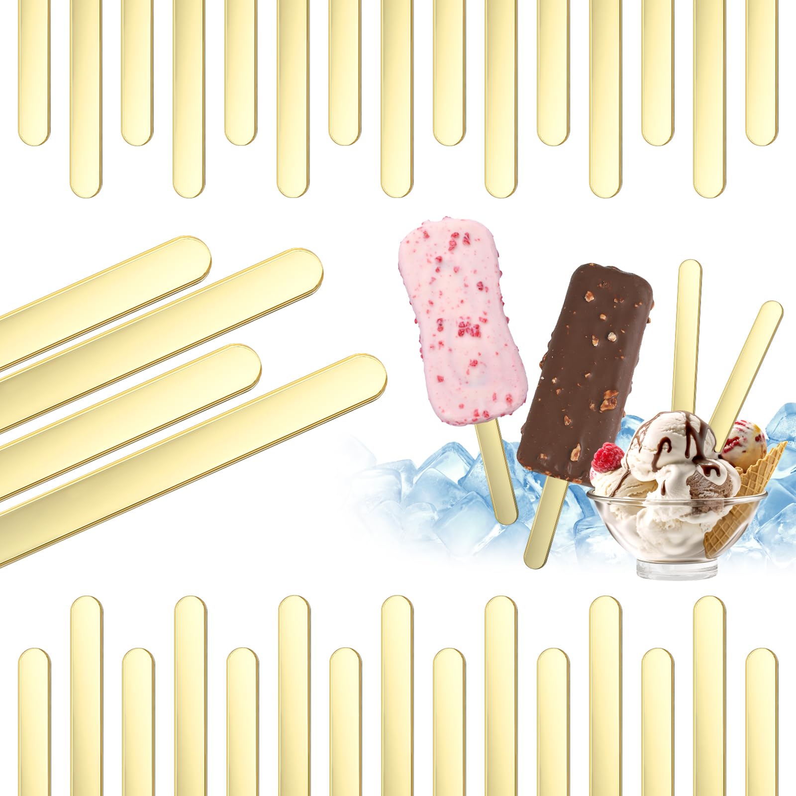 30 Pieces Gold Popsicle Sticks 4.5 Inch Acrylic Cakesicle Sticks Reusable Ice Pop Sticks Plastic Popsicle Sticks for DIY Cake Pop, Candy Desserts, Crafts Art(Gold)