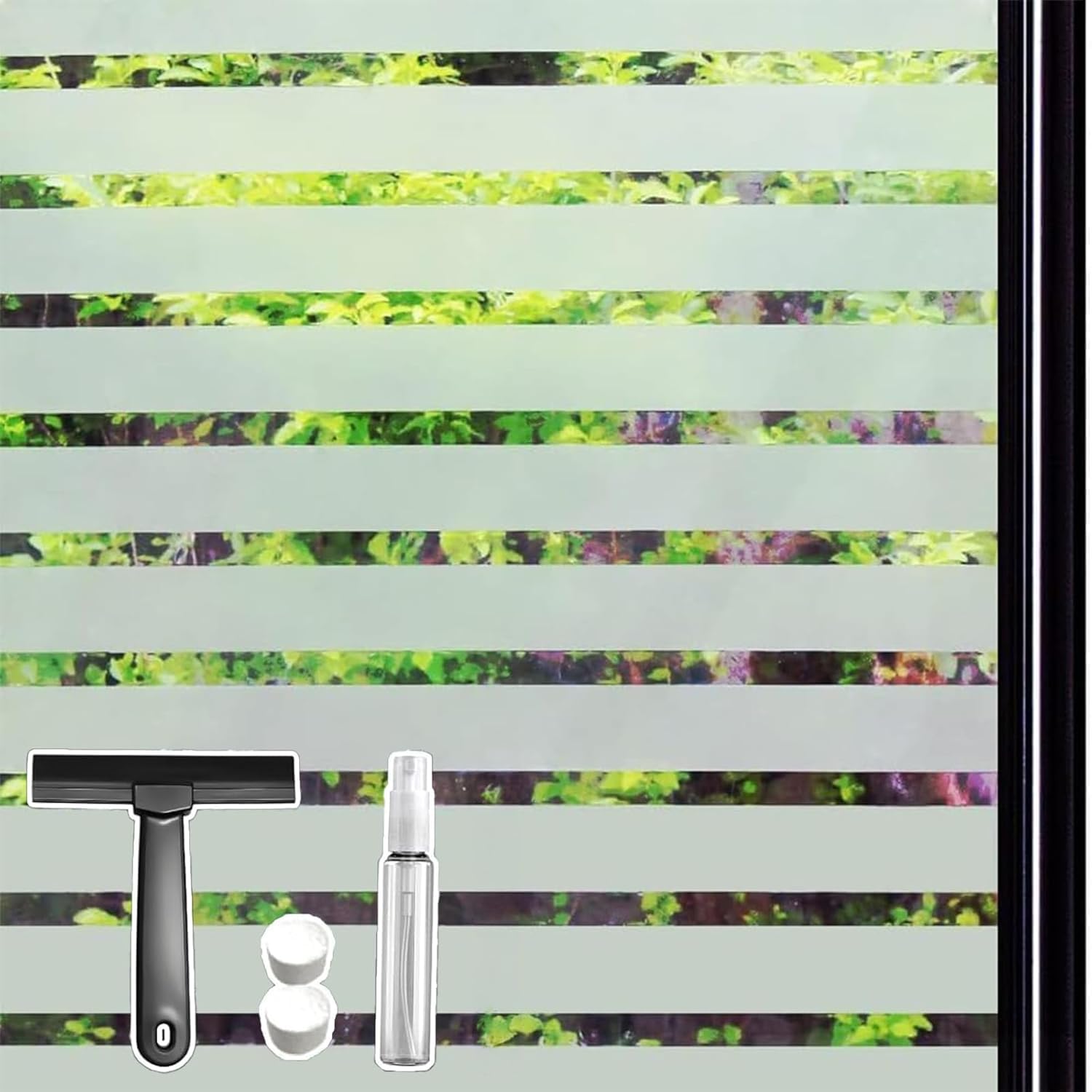 Qualsen Window Film Privacy, Frosted Window Films Stripe Privacy Film for Glass Windows, Non Adhesive Static Cling Windows Cover for Office, Home, Kitchen (90 x 200 cm, Wide Stripe)