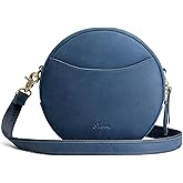 S-ZONE Leather Crossbody Bags for Women Trendy Circle Cross Body Shoulder Bag Designer Round Purses
