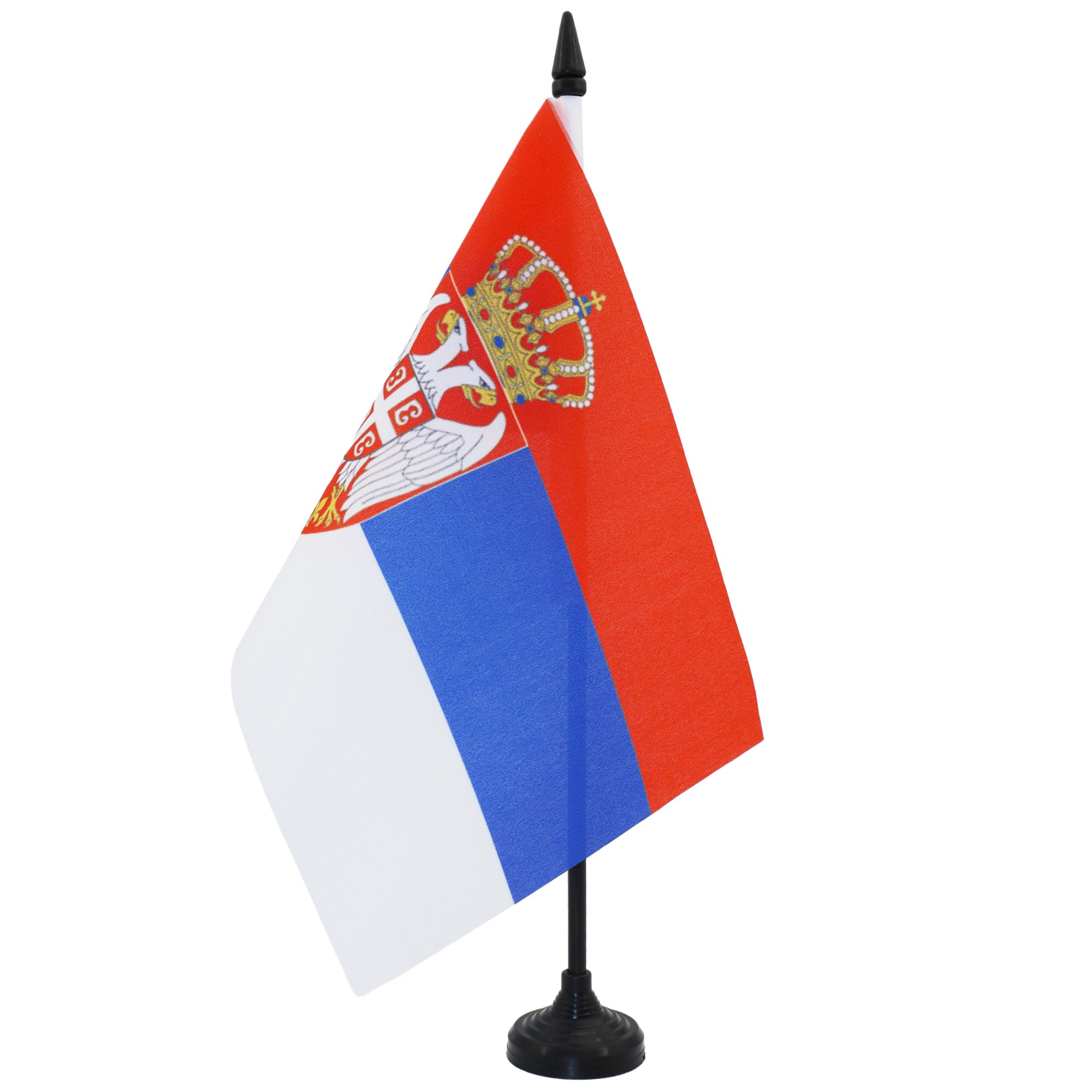 AZ FLAG Serbia Table Flag 5'' x 8'' - Serbian Office Decoration 100% Polyester 21 x 14 cm - Mini Desk Flag with Pole and Black Plastic Base