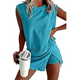 Opemiby Summer Sets Women 2 Piece Outfits Sleeveless Tank and Elastic Waist Skort Travel Vacation Matching Athletic Set